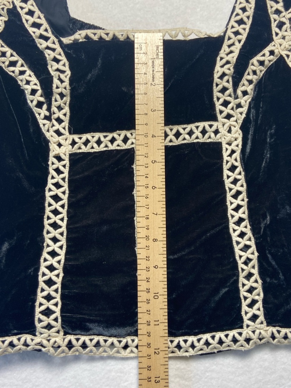 Free People Tyler Velvet‎ Smocked Black Cropped Top NWT XS Crochet Ren Faire - Picture 15 of 16